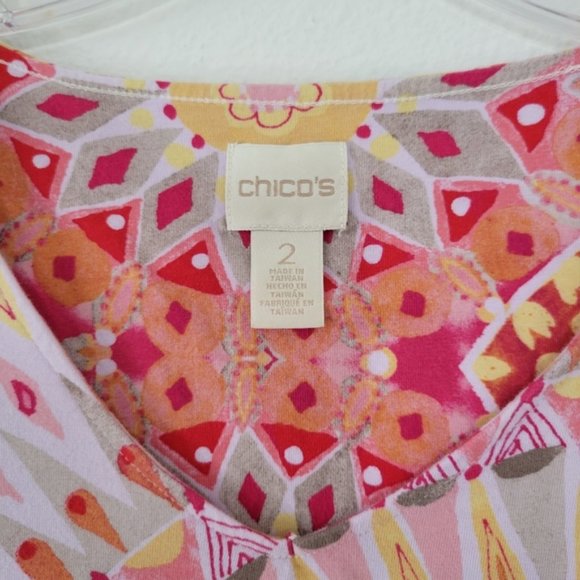 Chico's 3/4 Sleeve Vibrant Sunburst V-Neck Top Tee Women's 2 - Picture 2 of 4